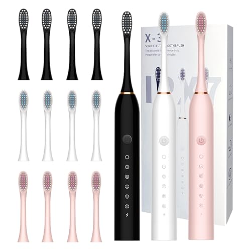3 Pack Electric Toothbrush for Adults,6 Mode Rechargeable Electric Toothbrushes with 12 Replacement Brush Head, Fast Charge 2 Min and 30s Timer for Travel Business
