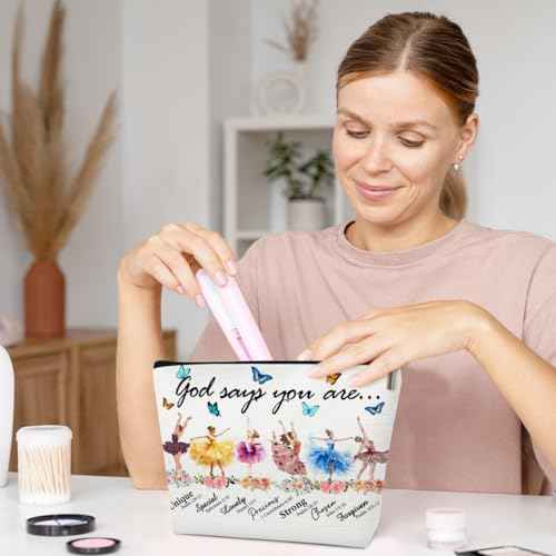 Dance Recital Gifts Makeup Bag, God Says You Are Unique Special Lovely Chosen, Dance Teacher Appreciation Competition Bible Dancer Gift for Daughter Gymnastics