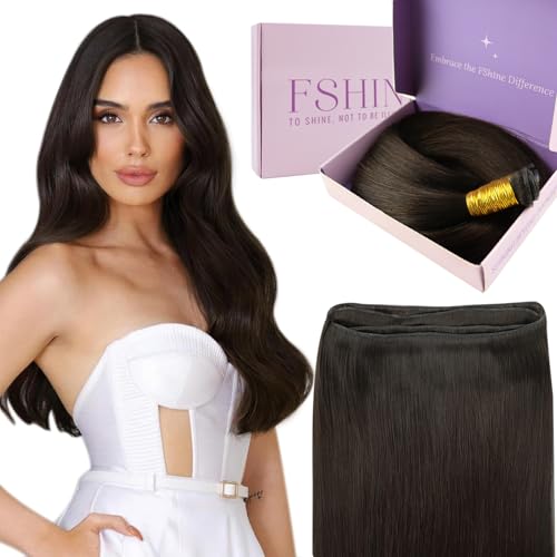 Fshine Genius Weft Real Human Hair Genius Weft for Women Darkest Brown 24 Inch Hair Bundle Remy Human Bundle Natural Human Weave 60 Gram