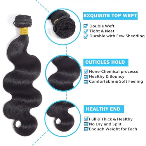 Aomllute Body Wave Bundles Human Hair 12A Grade Brazilian Human Hair Bundles Body Wave One Bundle Only 100% Unprocessed Weave Bundles Human Hair Natural Black (30 Inch)