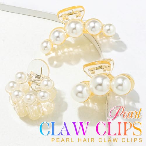 BARTOSI Pearl Claw Clips Cute Small Hair Clips Nonslip Hair Claw Barrettes Hair Accessories for Women and Girls (Pack of 3)
