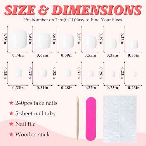 LuckForever 168pc Press on Toenails Women Fake Toe Nails with Glue Tabs, White Fake Toenails Press on Nails Short Square Acrylic Toe Nail Tips Glue on Toenails False Artificial Toe Nails Press ons