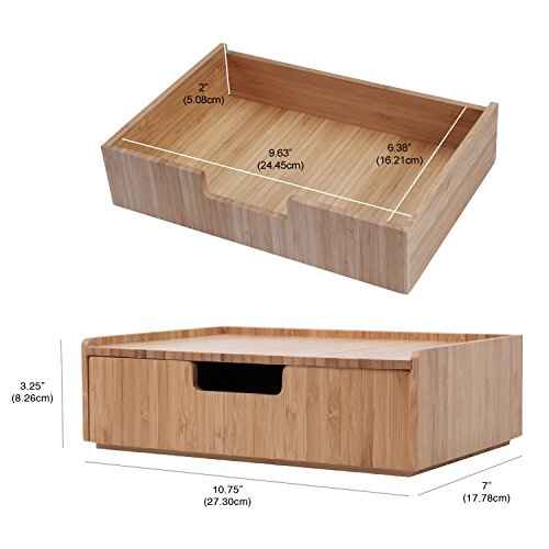 MobileVision Bamboo Makeup Drawer Organizer with 5-Compartment Brush Holder Stand Combo