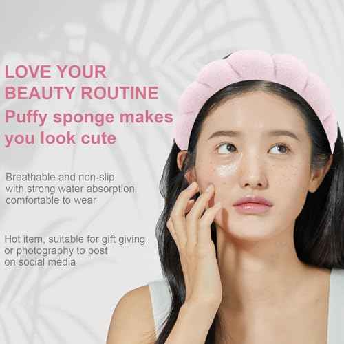 Canitor 4 PCS Spa Headband - Pink Skincare Makeup Face Wash Skin Care Make Up Cute Preppy Teen Girl Gifts Trendy Stuff Aesthetic Bachelorette Party Favors Valentines Day Christmas