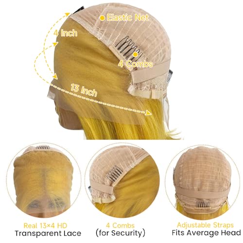 Yellow Wig Human Hair 13x4 Yellow Human Hair Wig 200 Density Body Wave Lace Front Wig Human Hair Colored Lace Front Wigs Pre Plucked HD Frontal Wigs 22 Inch