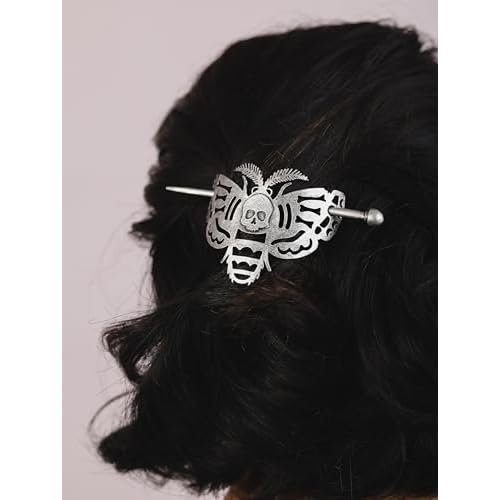 HAQUIL Skull Moth Insect Hairpin Silver Hair Sticks Irish Hair Decor For Long Hair