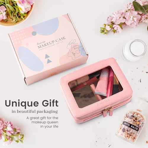 Aveniee Clear Makeup Bag Organizer, Travel Toiletry Bag for Women, Waterproof Cosmetic Pouch with Zippers,Car Accessories Organizers and Storage Case,Pink