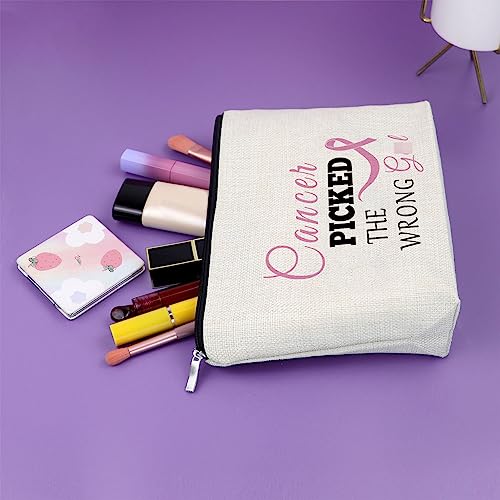 Sazuwu Breast Cancer Gifts Cosmetic Bag Pink Ribbon Awareness Makeup Bag for Survivors Patients Inspirational Gifts for Women Fighting Cancer