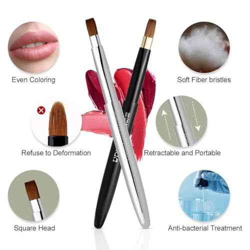 Rownyeon Travel Retractable Lip Brush Applicators Flat for Lipstick Gloss Creams Portable with Cap, Professional Makeup Brush for Women Girls As Christmas Gift and Halloween Makeup Tools Silver
