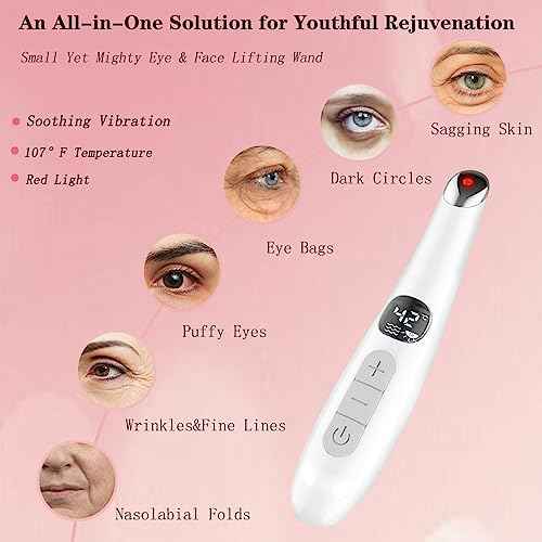 Eye Lift Wand, 3 in 1 Vibrating Red Light 98¡ÆF to 113¡ÆF LCD Display Eye Massager for Dry Eyes, Dark Circles and Puffiness, Electrical Face, Neck Sculpting Pen for Fine Lines and Wrinkles