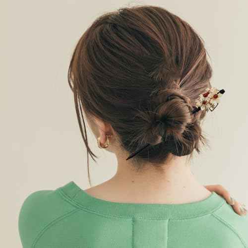 4 PACK Japanese Chinese Wooden Hair Stick, Hairpin with 4 Different Flower Styles, Retro Wooden Hair Accessories for Women Girls