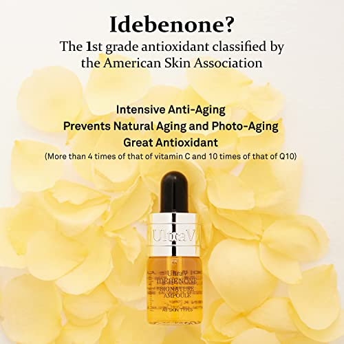 Ultra V Idebenone Signature Ampoule - Anti Aging Antioxidant Serum ? Peptides, Niacinamide, Hyaluronic Acid ? Anti Wrinkle, Smoothes, Softens Skin - 0.27 fl.oz 4 Packs 12,000ppm