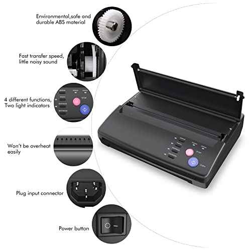 TATELF Tattoo Stencil Machine Thermal Copier Tattoo Stencil Printer with 20pcs Transfer Paper for tattooing Artists (Black)