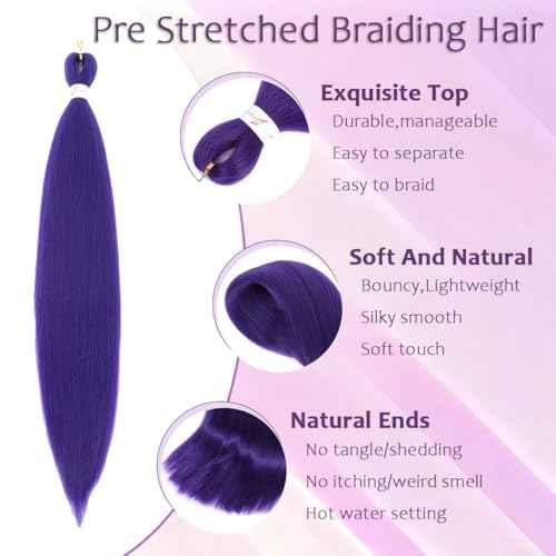 Purple Braiding Hair Extensions 3 Packs Pre-Stretched Braiding Hair for Women Purple Hair Extensions for Braids Cosplay Halloween Costume (26 Inch D-Pur)