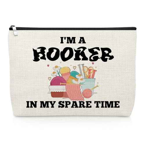 Crochet Gifts for Women Crafting Makeup Bag Funny Gifts for Crochet Lovers Crafter Crocheters Knitters Sewing Lover Cosmetic Bag Knitting Presents Christmas Birthday Present for Friend Makeup Pouch