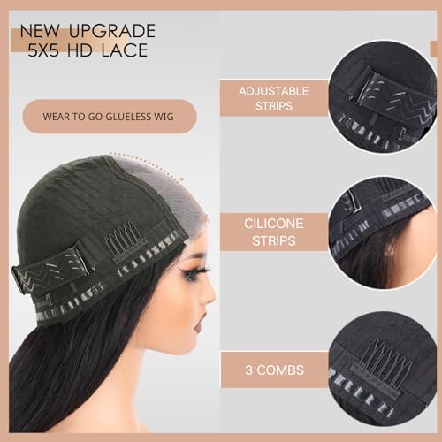 NVL Lace Front Wigs Human Pre Plucked with Baby Hair 200 Density 13x4 HD Transparent Straight Lace Front Wigs for Women Human Hair Glueless (Natural black, 22 Inch)