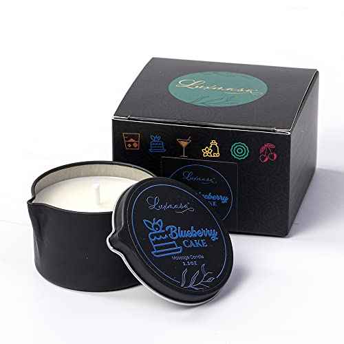 Organic Soybean Wax Essential Oil Infused Massage Oil SPA Candle for Couples, Home Scented Candle for Relaxation Bluberry Cake Scent 2.35OZ