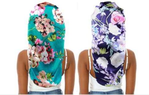 sent hair 2pcs Extra Long Satin Bonnet Sleep Cap for Women, Double-Layer Silky Hair Bonnet for Braids/Dreadlocks/Curly/Long Hair with Tie Band (Green Flora & Purple Floral)
