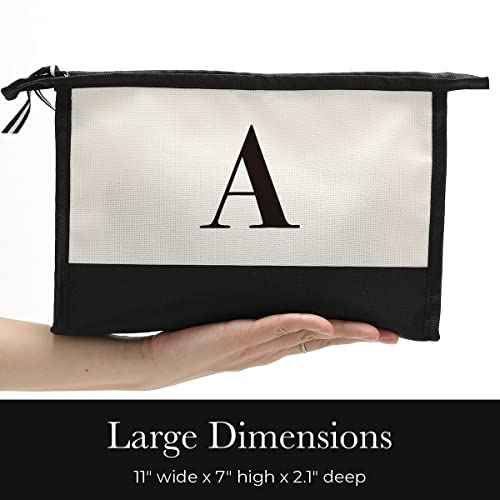 Monogrammed for Women Initial bridesmaid gifts, Personalized monogram Monogram Cosmetic Bag,Travel Makeup Bag Suitable for Wedding weekend Beach Gift for Women Teachers Friends.Pure letters A