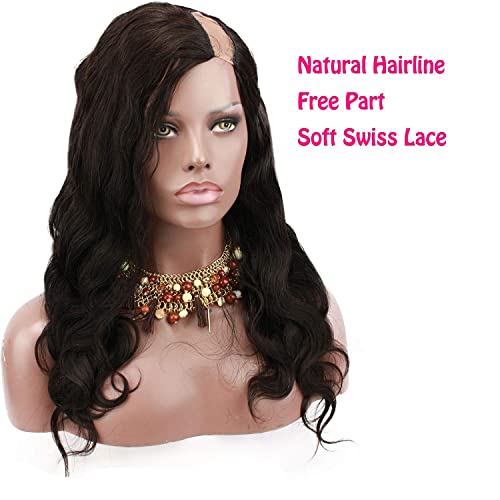 Laft U Part Human Hair Wigs Natural Color Body Wavy Style Lace Front Wig with Baby Hair 180% Density 12inch