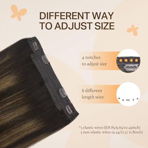 DOORES Wire Hair Extensions 20 Inch 110g Remy Human Wire Hair Extensions Invisible Transparent Line Adjustable Hairpieces Secret Extensions Straight Hair Balayage Dark Brown to Chestnut Brown