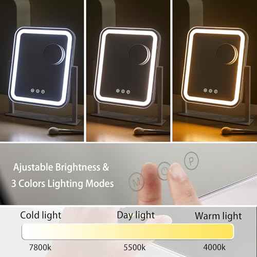 HIEEY Vanity Mirror with Lights, Makeup Mirror with Lights, Three Color Lighting Modes, and 5X Magnification Mirror, Smart Touch Control, 360¡ÆRotation (14.1" x 12" White,Gift Box)