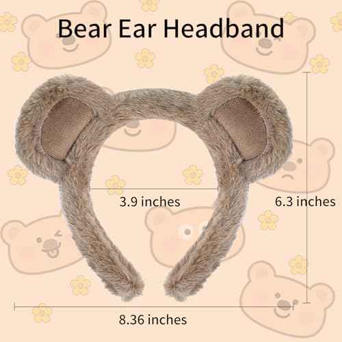 Brown Bear Ear Headband Halloween Cosplay Plush Short Fur Animal Ears Christmas Party Costume for Women (bear ear)