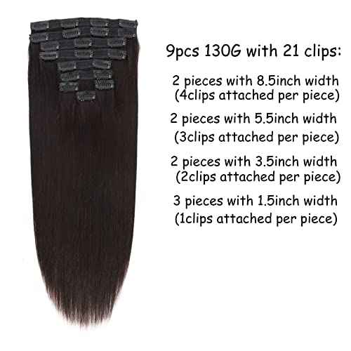 Clip in Hair Extensions Real Human Hair - 9pcs 130g Clip in Human Hair Extensions Straight Natural Soft Thick Remy Extensions Straight Human Hair 18inch Natural Color