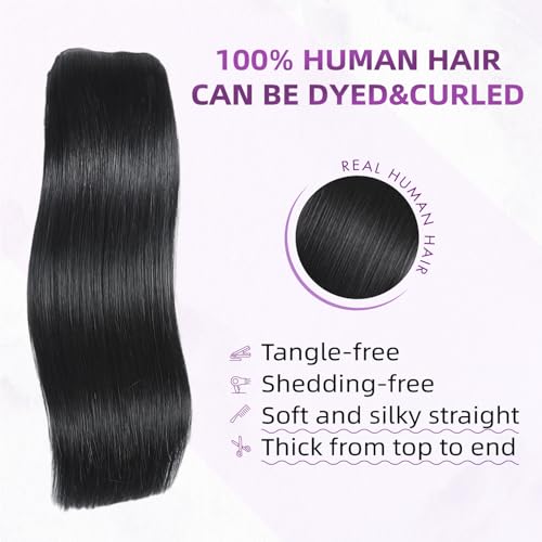 Clip in Hair Extensions Real Human Hair,100% Seamless Remy Human Hair Straight,Clip Extensions for Women, 8pcs Per Set with Double Weft,1B Natural Black,22inch 110g/4oz