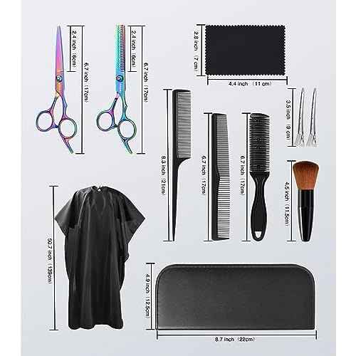 Hair Cutting Scissors Kits,11Pcs Professional Haircut Scissors Kit with Comb,Clips,Cape,New Craftsmanship Stainless Steel Hairdressing Thinning Shears Set for Barber,Salon,Home,Men,Women