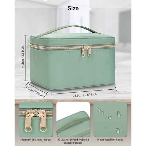 MONSTINA Makeup Bag with Detachable Small Gadget Bag,Large Capacity Portable Cosmetic Organizer,Waterproof Travel Toiletry Bag with Divider for Lipstick,Gifts for Girls and Women,Green Large