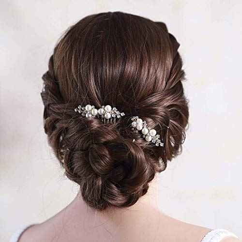 Asooll Gold Wedding Pearl Hair Comb Bride Crystal Hairpiece Bridal Rhinestone Hair Clip Hair Accessories for Women (Set of 2) (A-Gold)