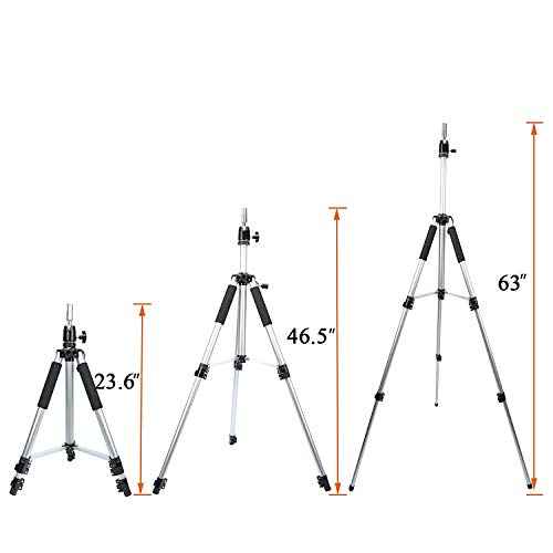 GEXWORLDWIDE GEX 63" Heavy Duty Mannequin Tripod Stand for Wig Cosmetology Training Practice Doll Manikin Head Tripod Wig Stand With Travel Bag (Silver)