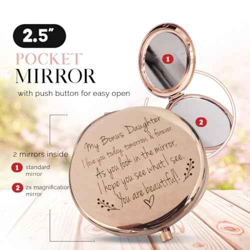Bonus Daughter Gifts, Step Daughter Gifts from Stepmom, Christmas Step Daughter Gifts from Stepdad, Bonus Daughter Birthday Gifts, Mothers Day for Bonus Daughter, Stepdaughter Compact Mirror