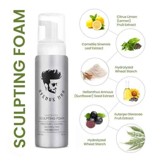Avenue Man Sculpting Foam for Men - 7 Oz - Frizz Control & Firm Hold Hair Mousse for Men - Styling Hair Products - Men¡¯s Mousse for Hair Styling with No Crunch, Clean Texture & Long-Lasting Lift