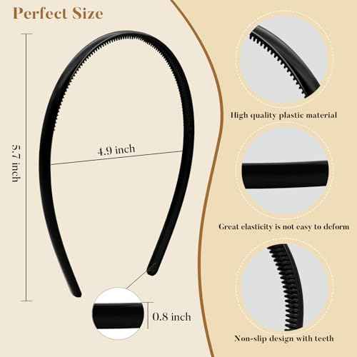 Plastic Thin Skinny Headbands - Headbands for Women - Plain Headband for Girls DIY - Hair Bands Teeth Comb Headband Halloween Comb - Black