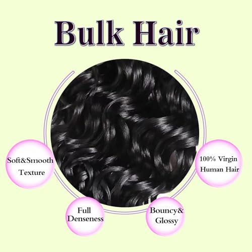 26 IN Human Braiding Hair for Boho Braids Curly Human Hair Braiding Hair Wet and Wavy Water Wave Bulk Human Hair for Braiding 2 Bundles/Pack (Total 100G)