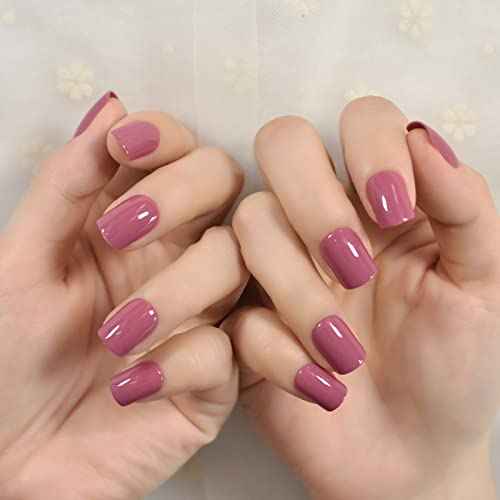 Pretty Rose Pink Press On Nails Square Short False Nails Women Girls Nail Art Full Cover Reusable Fingernails Datechable Acrylic Manicure For Daily Dating Office Home Party (24pcs)