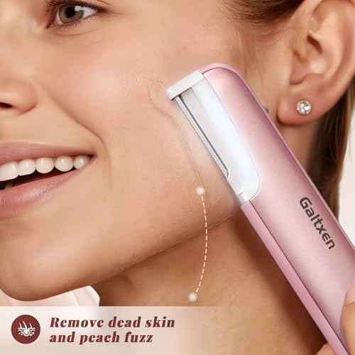 Dermaplaning Tool for Women Pink - Facial Exfoliation & Peach Fuzz Hair Removal with Rechargeable Sonic Edge Technology, 10 Refill Blades
