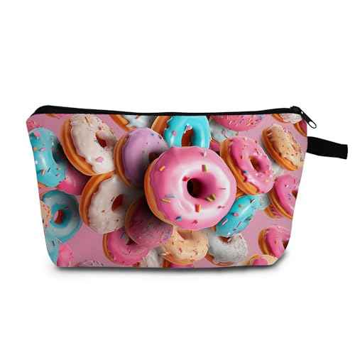 Donut Delicious Desserts Print Women Makeup Bag Small Travel Cosmetic Organizer Bag Zipper Toiletry Bag