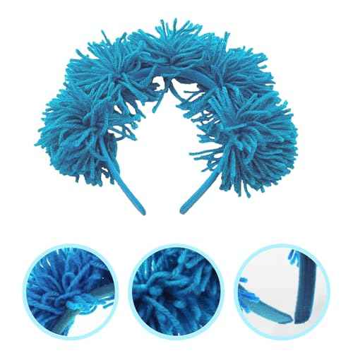 Degpum Blue Fuzzy Headband Pom Pom Headband for Adult Women Birthday Party Costumes Cosplay Halloween Christmas Costume Headbands