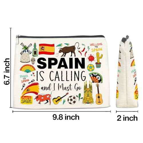 Spain Souvenirs Cosmetic Bag - Spain Travel Gifts for Women Girls Zipper Makeup Pouch Small Makeup Bag (1Pcs)