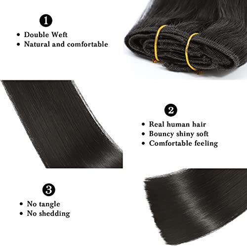 Clip in Hair Extensions Real Human Hair 24 Inch Natural Black Invisible Seamless Clip in Hair Extensions Human Hair, 8Pcs Double Weft Remy Hair Extension Real Human Hair for Women 90g (24Inch 1B#)