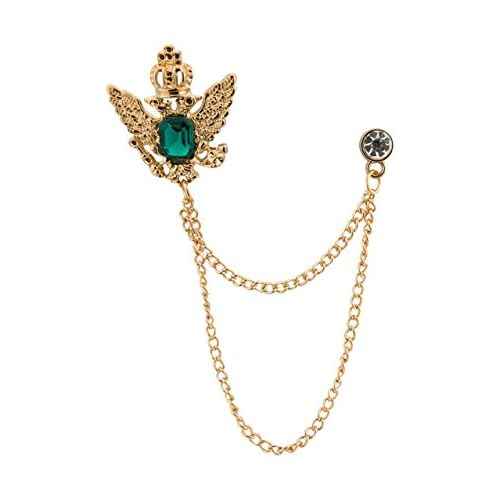 Knighthood Men's Golden Crown Stone With Hanging Chain Brooch Golden Crystal Suit Stud Lapel Pin Vintage Rhinestone Wedding Pin