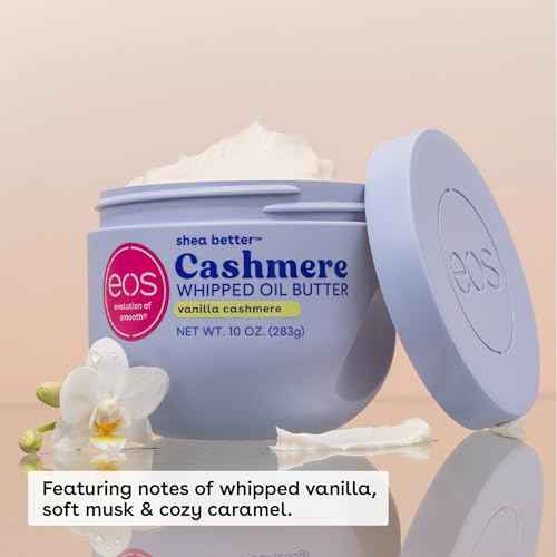 eos Cashmere Whipped Oil Body Butter, Vanilla Cashmere, 72 Hour Weightless Moisture For Dry Skin, Rich Formula and Deep Hydration, Body Care, 10 oz