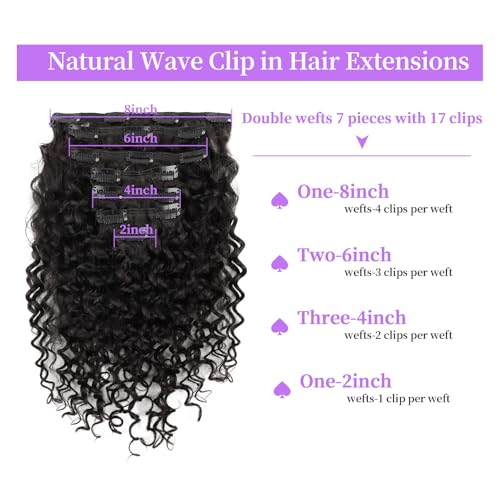 Sassina Natural Wave Clip in Remy Human Hair Extensions Double Weft Invisible Clip in Extensions Real Human Hair Natural Black Virgin Human Hair Extensions for Women 7Pcs 120G 18 Inch