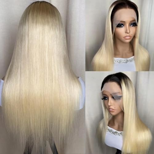 Munx Blonde Wear and Go Glueless Wig Human Hair 13x4 HD Lace Front Wigs for Women 180% Density Pre Plucked with Baby Hair Colored Straight Ombre Blonde 1b613 Lace Wigs 16 Inch