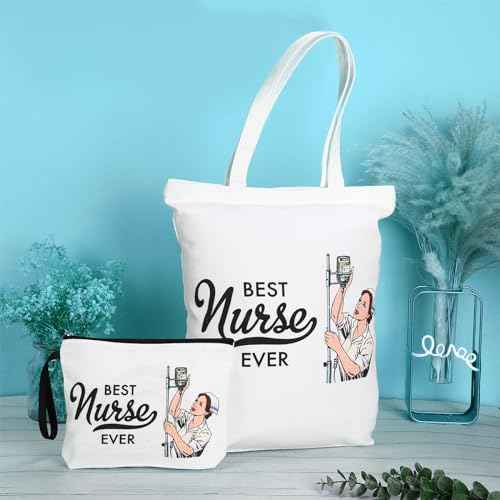 Kajaia 2 Pieces Nurse Appreciation Gifts Nurse Tote Bag Canvas Cosmetic Bag Nursing Week Gifts for Women