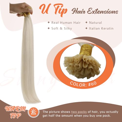 Sunny Hair Utip Hair Extensions Human Hair Platinum Blonde U Tip Hair Extensions Human Hair K Tip Hair Extensions Real Human Hair for Women 20inch 50g