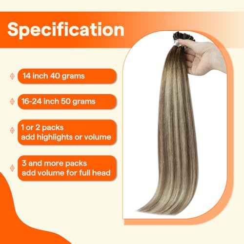 Full Shine K Tip Hair Extensions Real Human Hair 3 Medium Brown Ombre to 8 Ash Brown and 22 Honey Blonde U Tip Hair Extensions Human Hair 40 Grams 14 Inch Remy Hair for Women